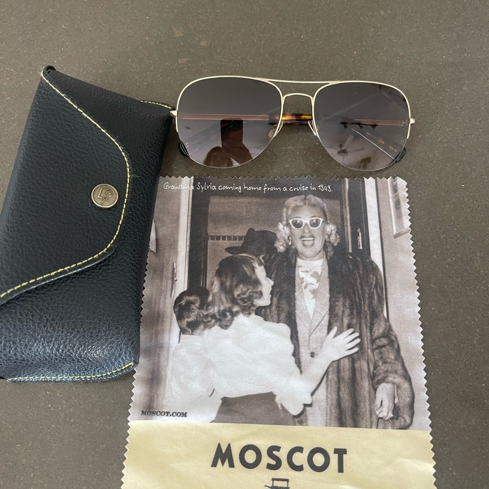 MOSCOT Gold Frame Sunglasses with Black Case